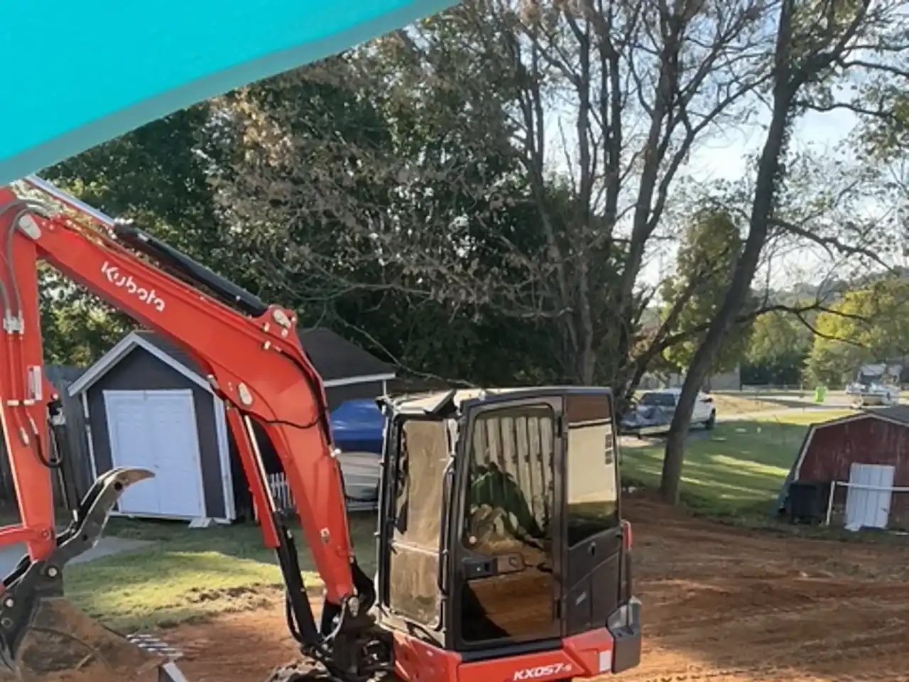 Kubota KX057 excavator on compacted fill after a pool removal, R&G Land Clearing
